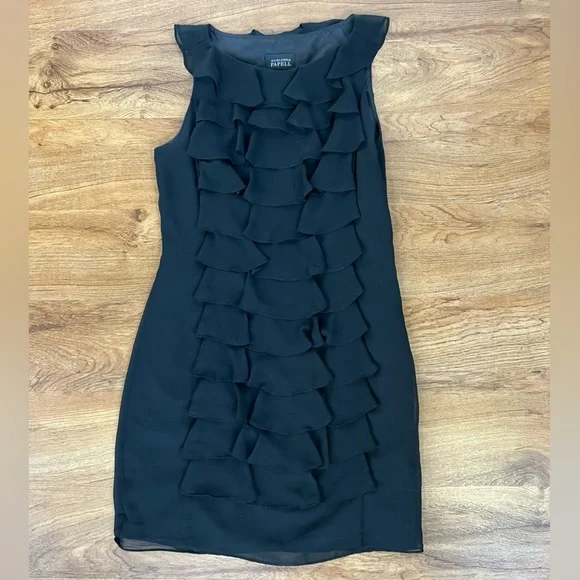 Adrianna Papell Ruffle Front Sleeveless Black Cocktail Dress Women's 4